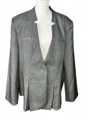 Womens Silver Metallic Single-Button Blazer Jacket